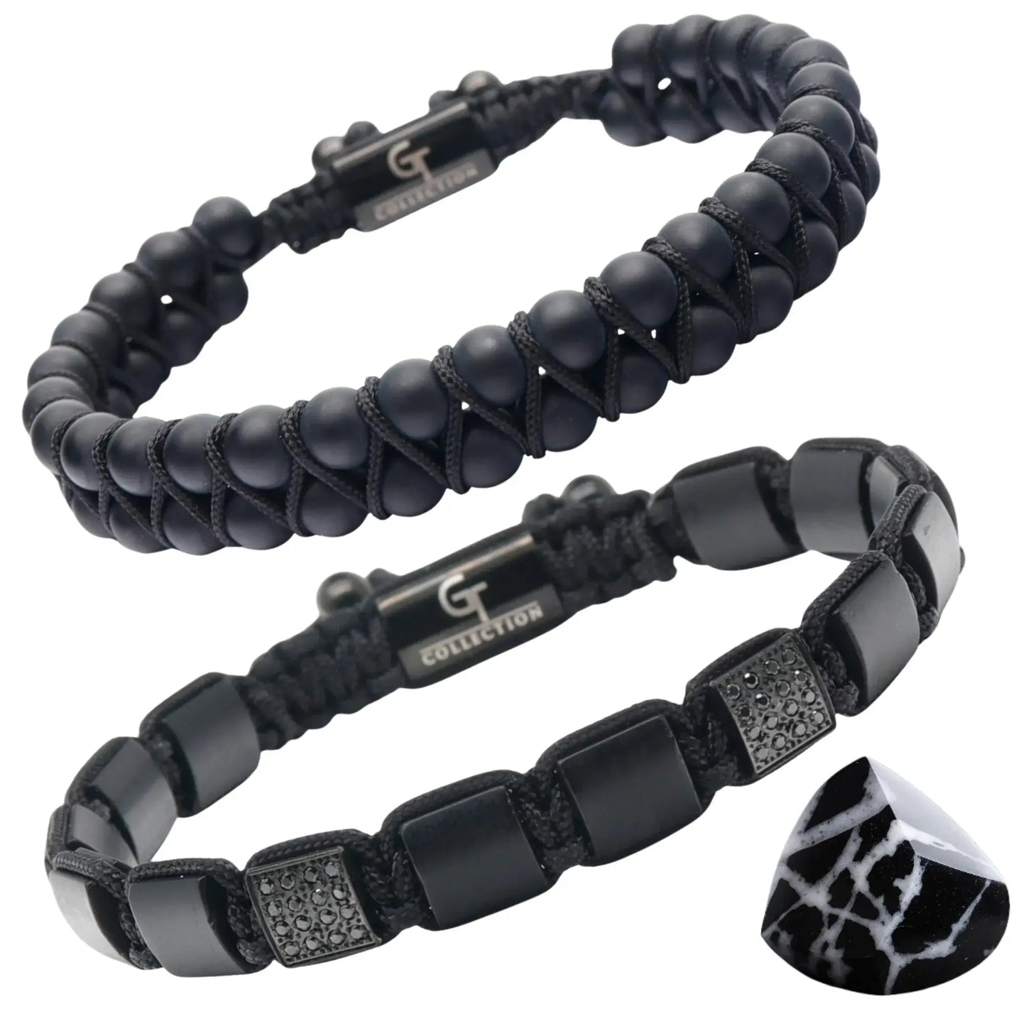 2 PIECE SET - BLACK ONYX Double Bead Bracelet And Flatbead Bracelet GT collection