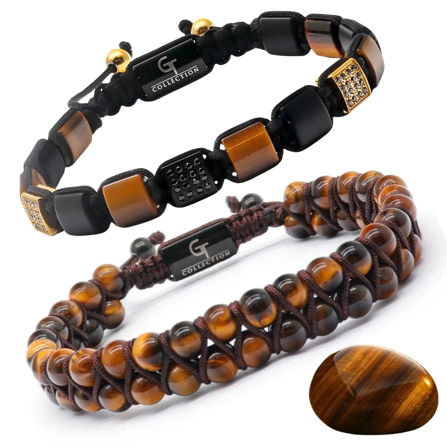 2 PIECE SET - TIGER EYE Double Bead & Flatbead Bracelet GT collection