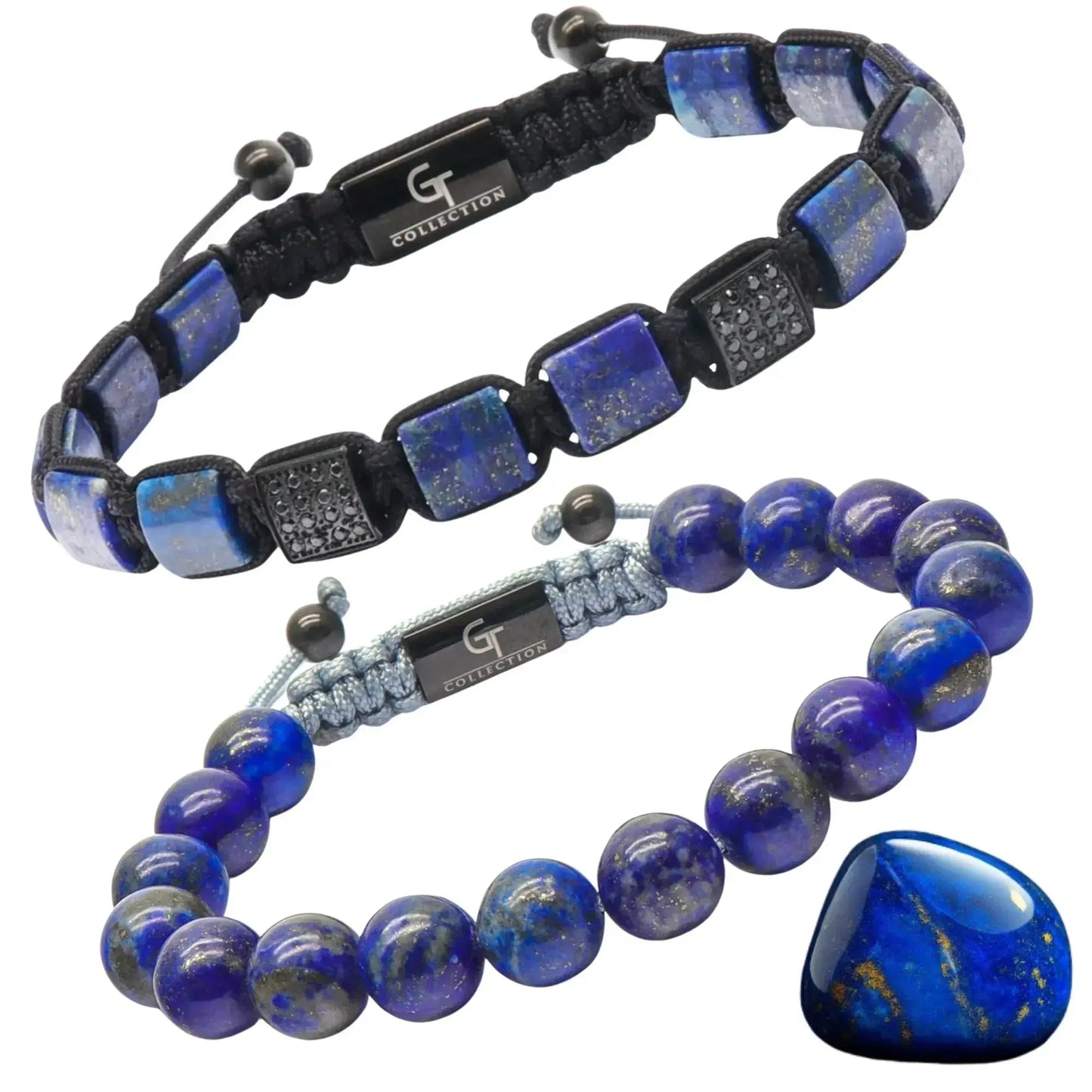 2 PIECE SET - LAPIS LAZULI Single Bead & Flatbead Bracelet GT collection