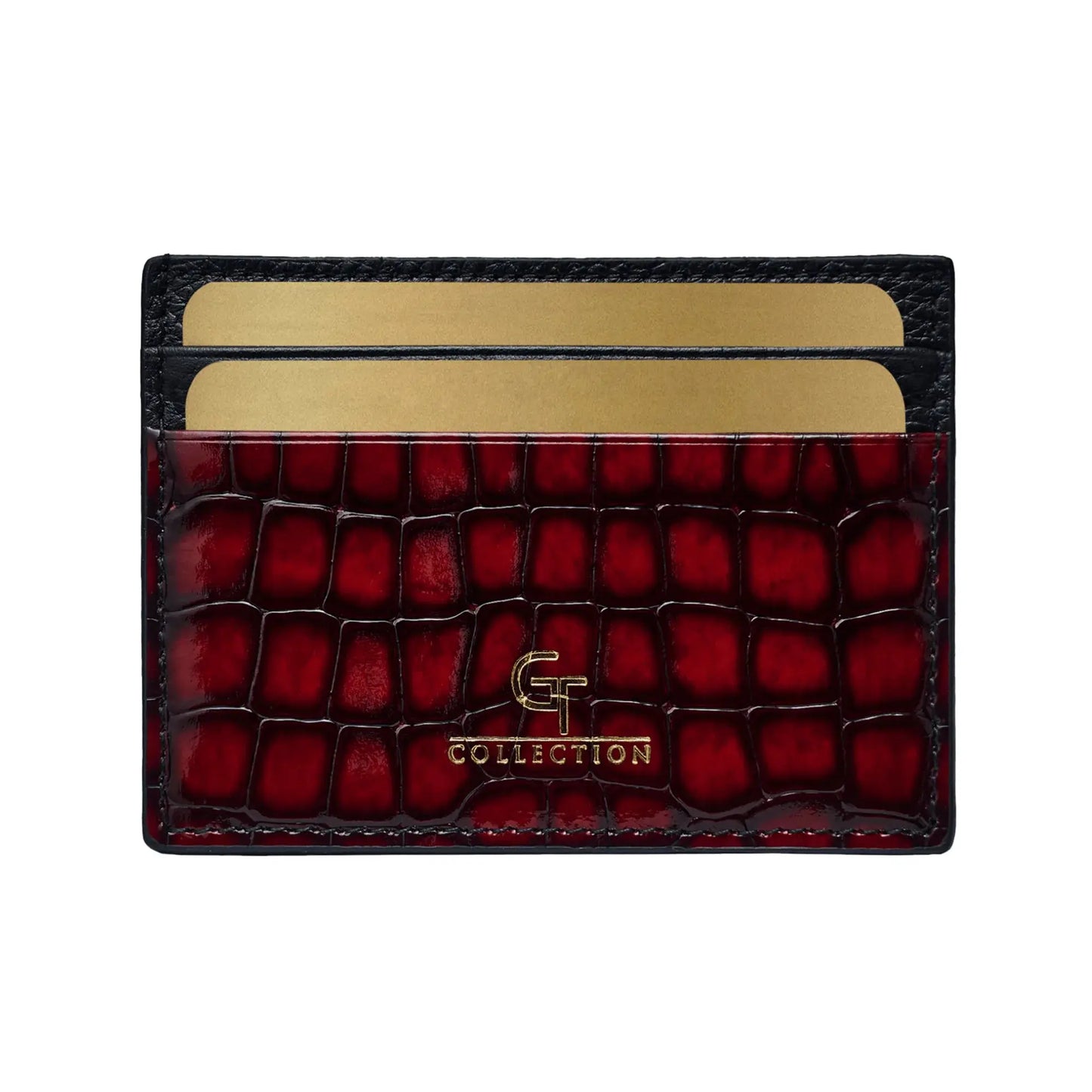 Men's Shiny Croc-Print Card Holder - Red Genuine Leather – product image (Default Title, Card Holder) by Lunnora