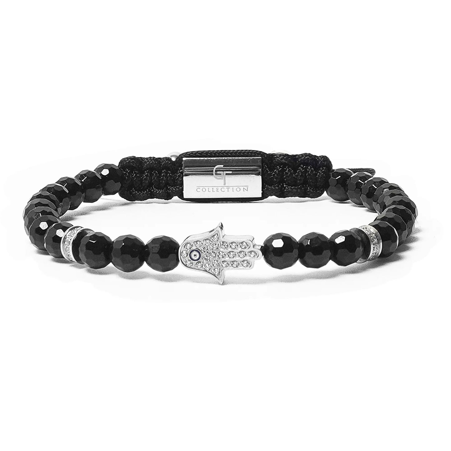 Men's BLACK ONYX Bracelet with Silver HAMSA Hand – product image (Default Title, Bracelets) by GT collection