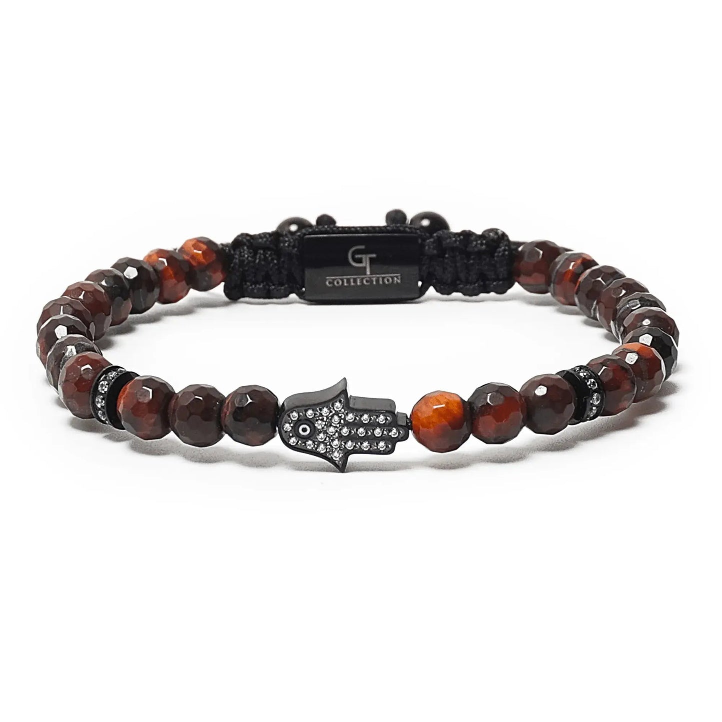 Men's RED TIGER EYE Bracelet with Black HAMSA Hand – product image (Default Title, Bracelets) by GT collection