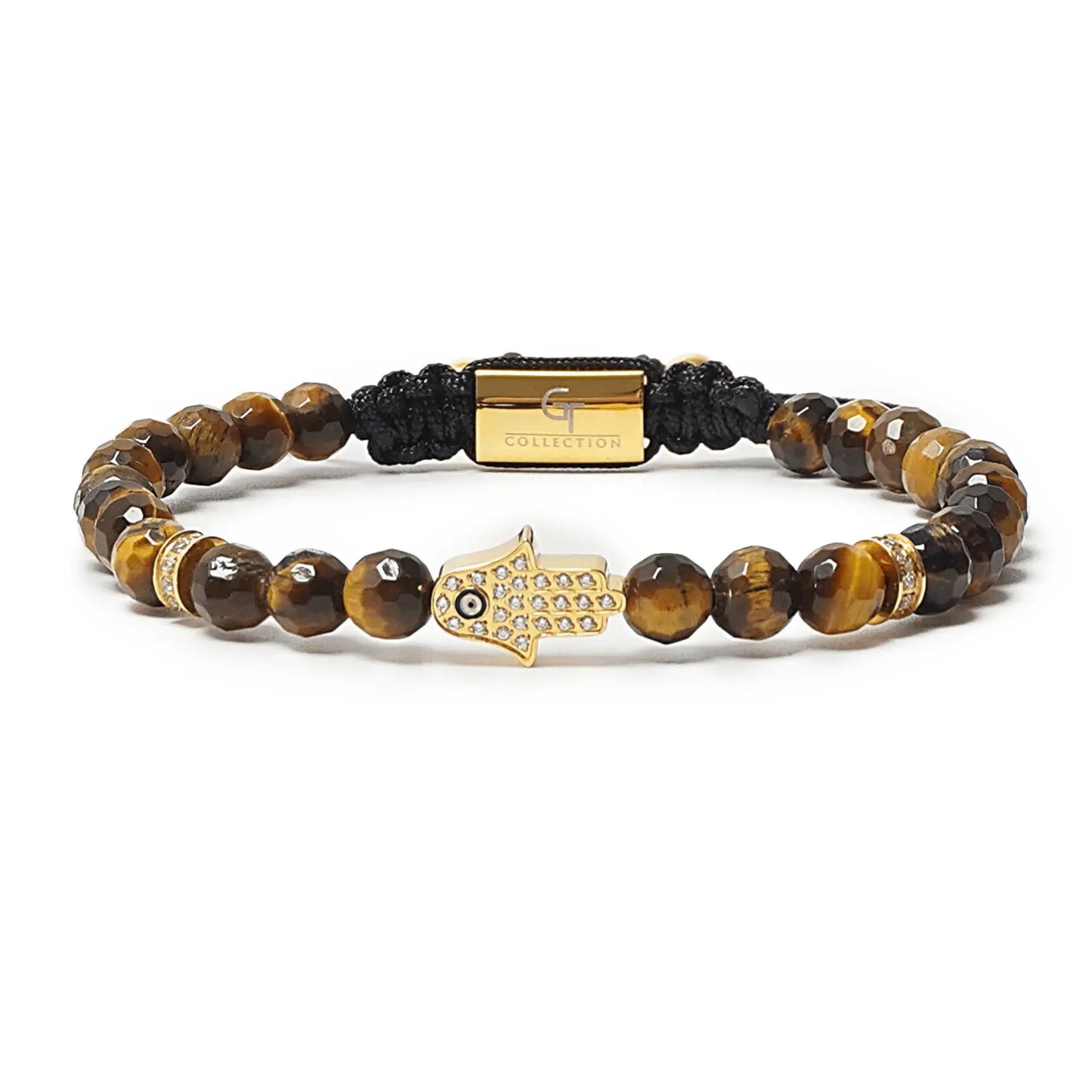 Men's TIGER EYE Bracelet with Golden HAMSA Hand – product image (Default Title, Bracelets) by GT collection