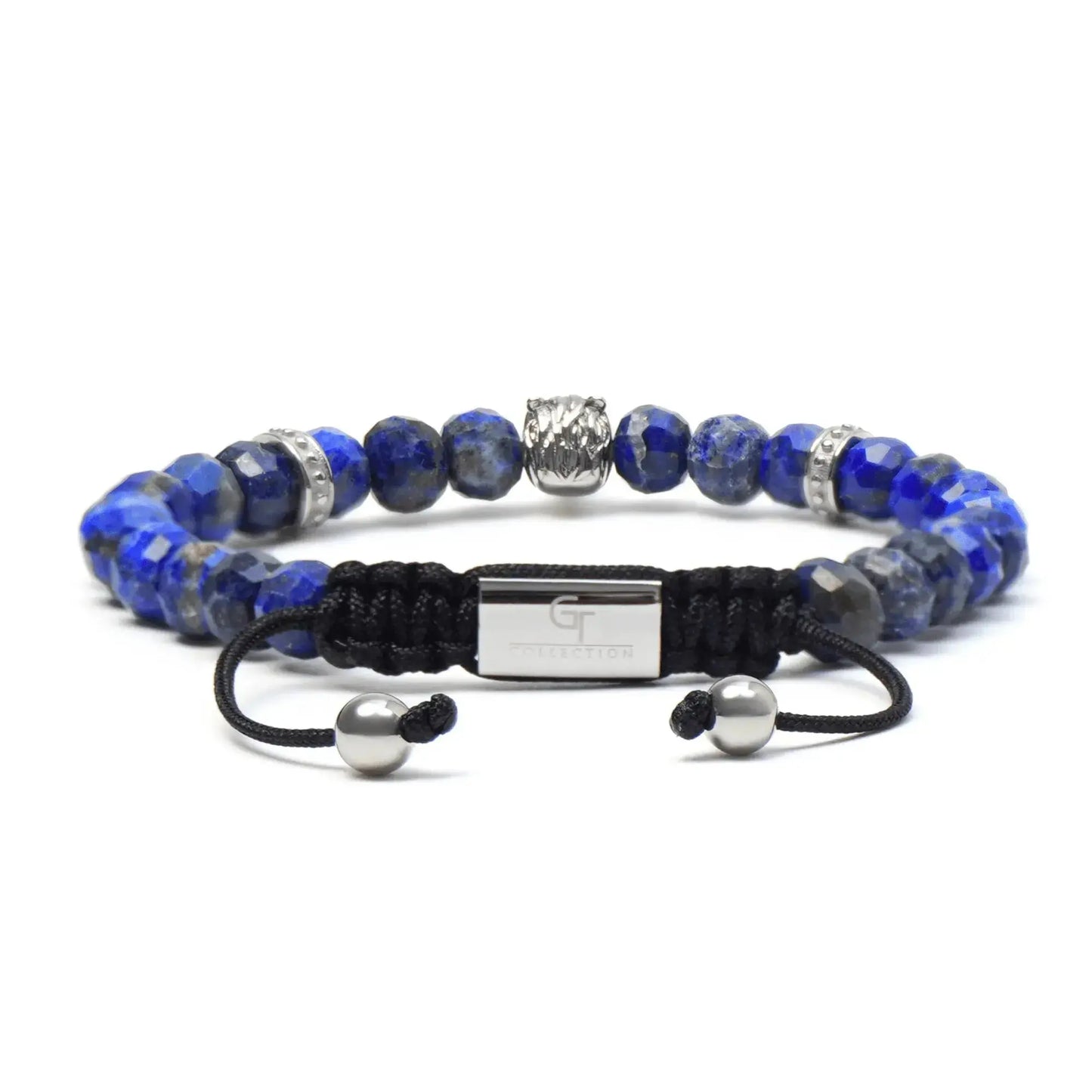 Men’s blue lapis lazuli beaded bracelet with silver accents by GT Collection