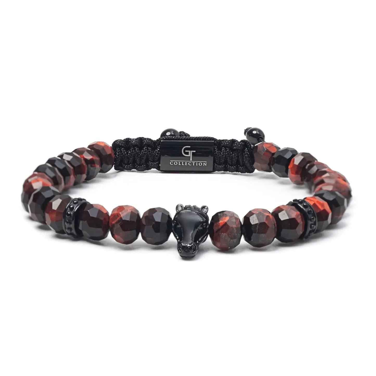 Men’s brown tiger eye beaded bracelet with black adjustable cord by GT Collection