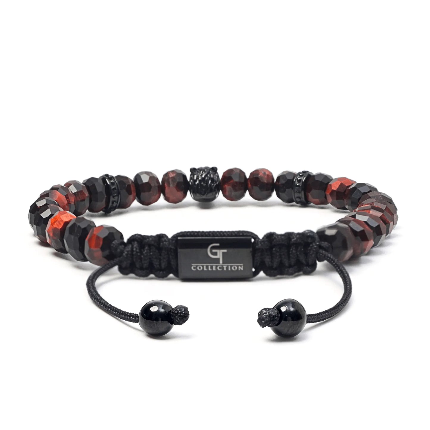 Men’s brown tiger eye beaded bracelet with black adjustable cord by GT Collection