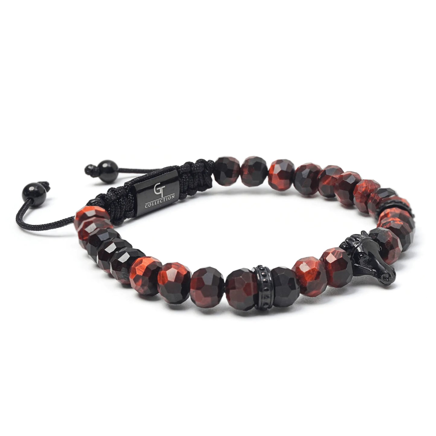 Men’s brown tiger eye beaded bracelet with black adjustable cord by GT Collection