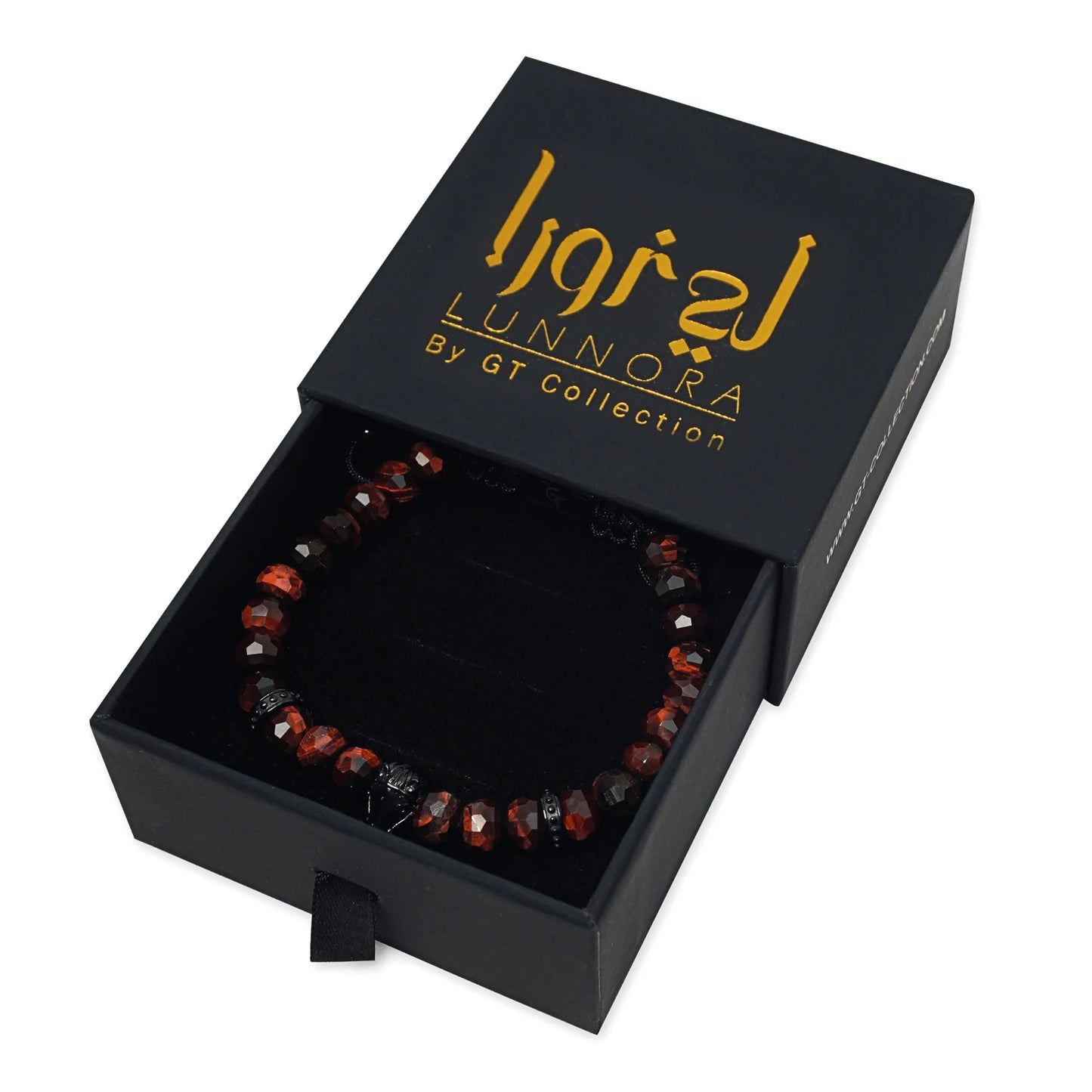 Men’s brown tiger eye beaded bracelet with black adjustable cord by GT Collection