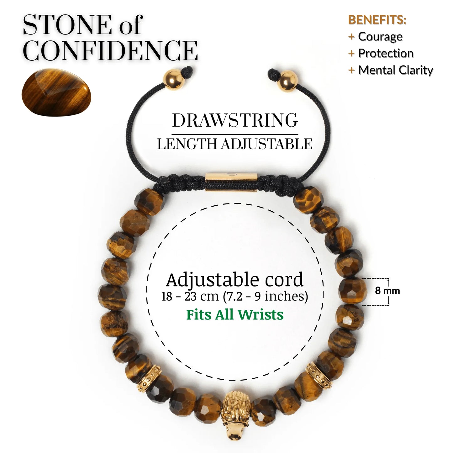 Men’s brown tiger eye beaded bracelet with black adjustable cord by GT Collection