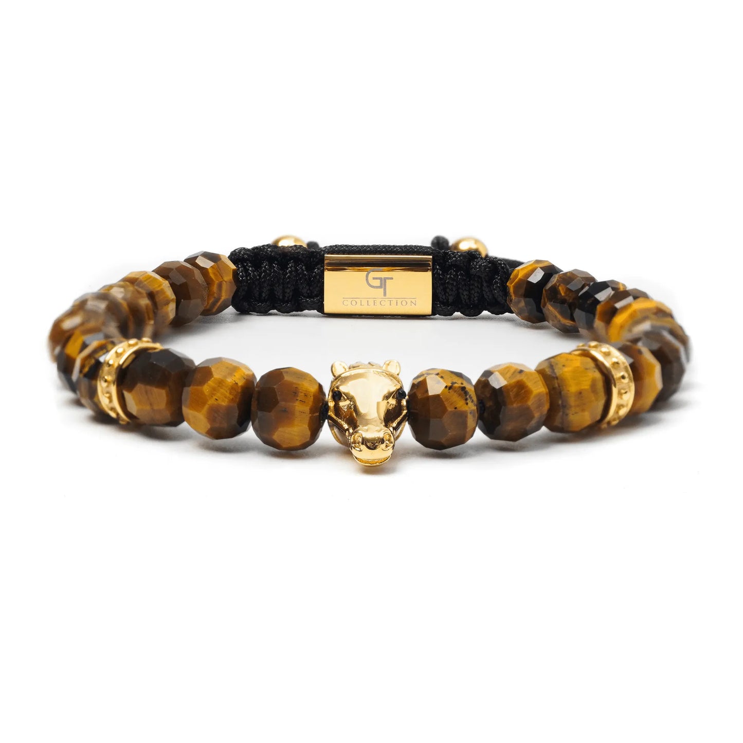 Men’s brown tiger eye beaded bracelet with black adjustable cord by GT Collection