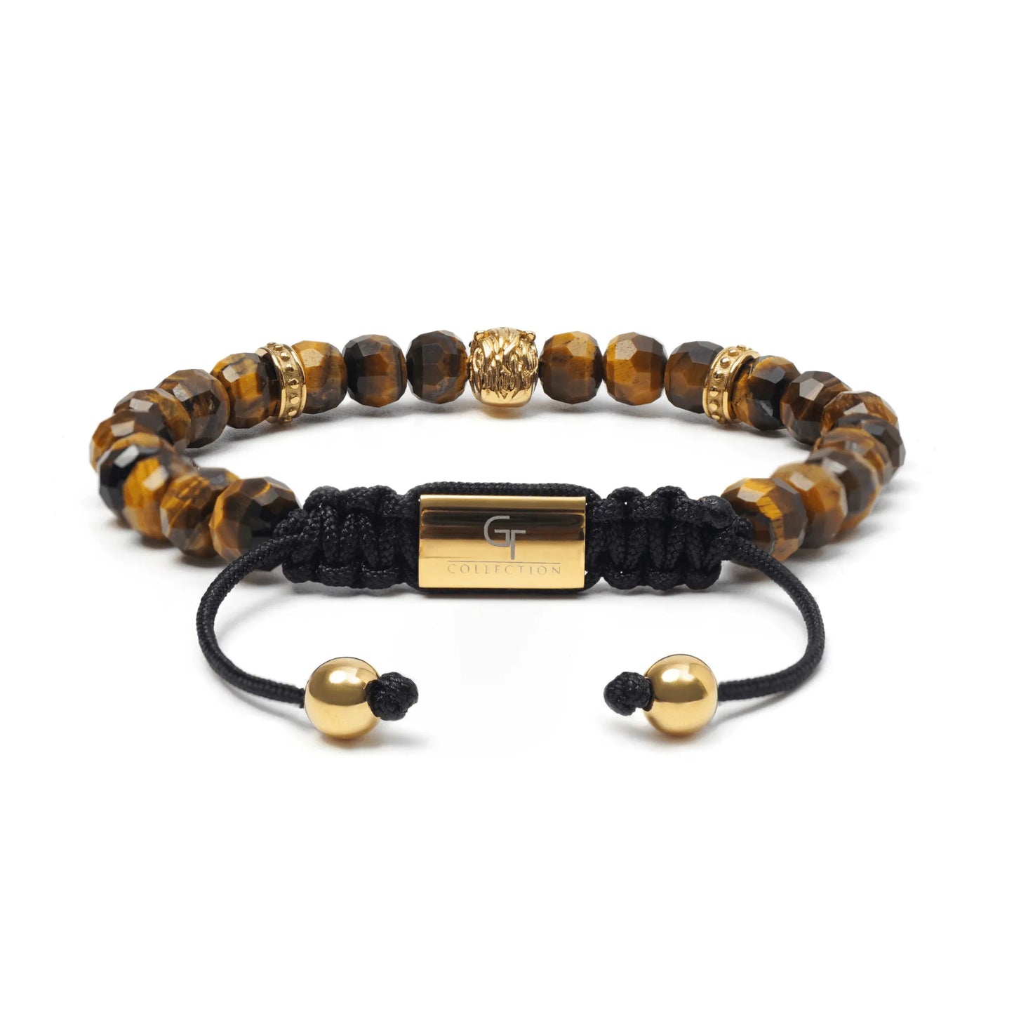 Men’s brown tiger eye beaded bracelet with black adjustable cord by GT Collection