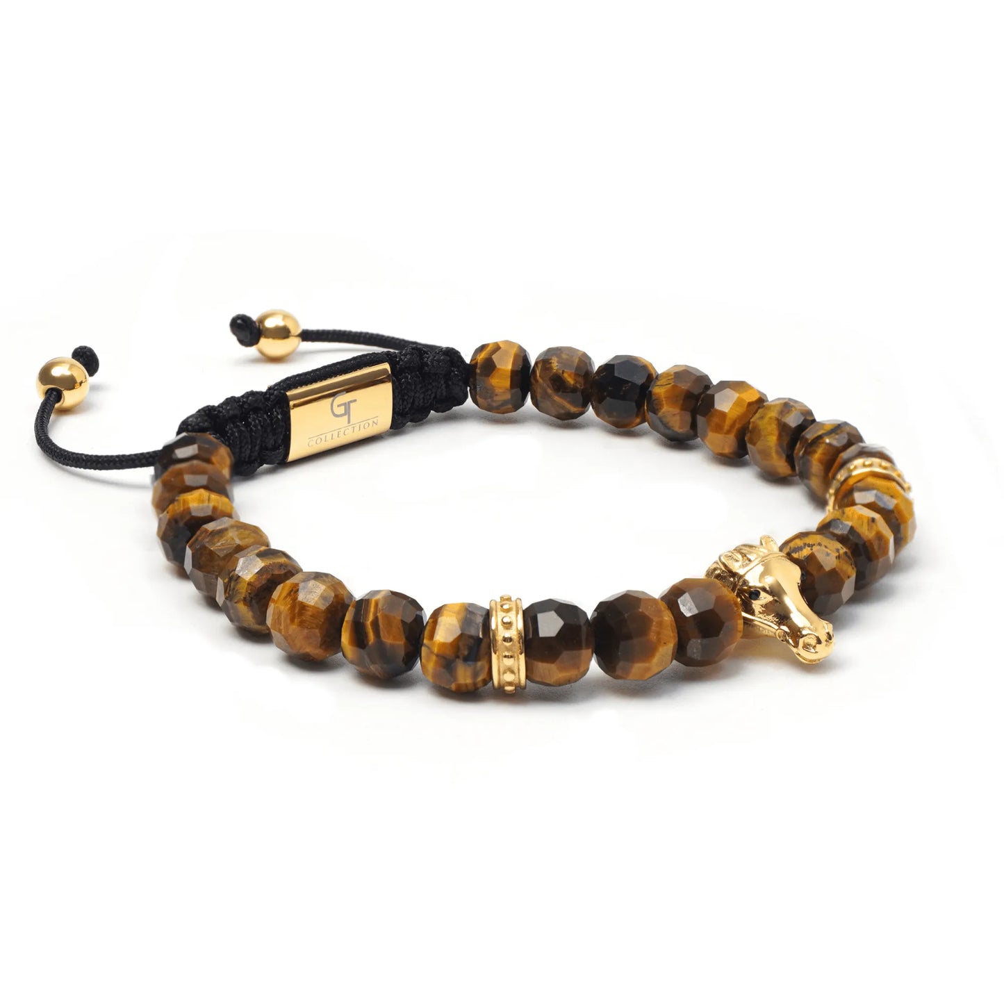 Men’s brown tiger eye beaded bracelet with black adjustable cord by GT Collection