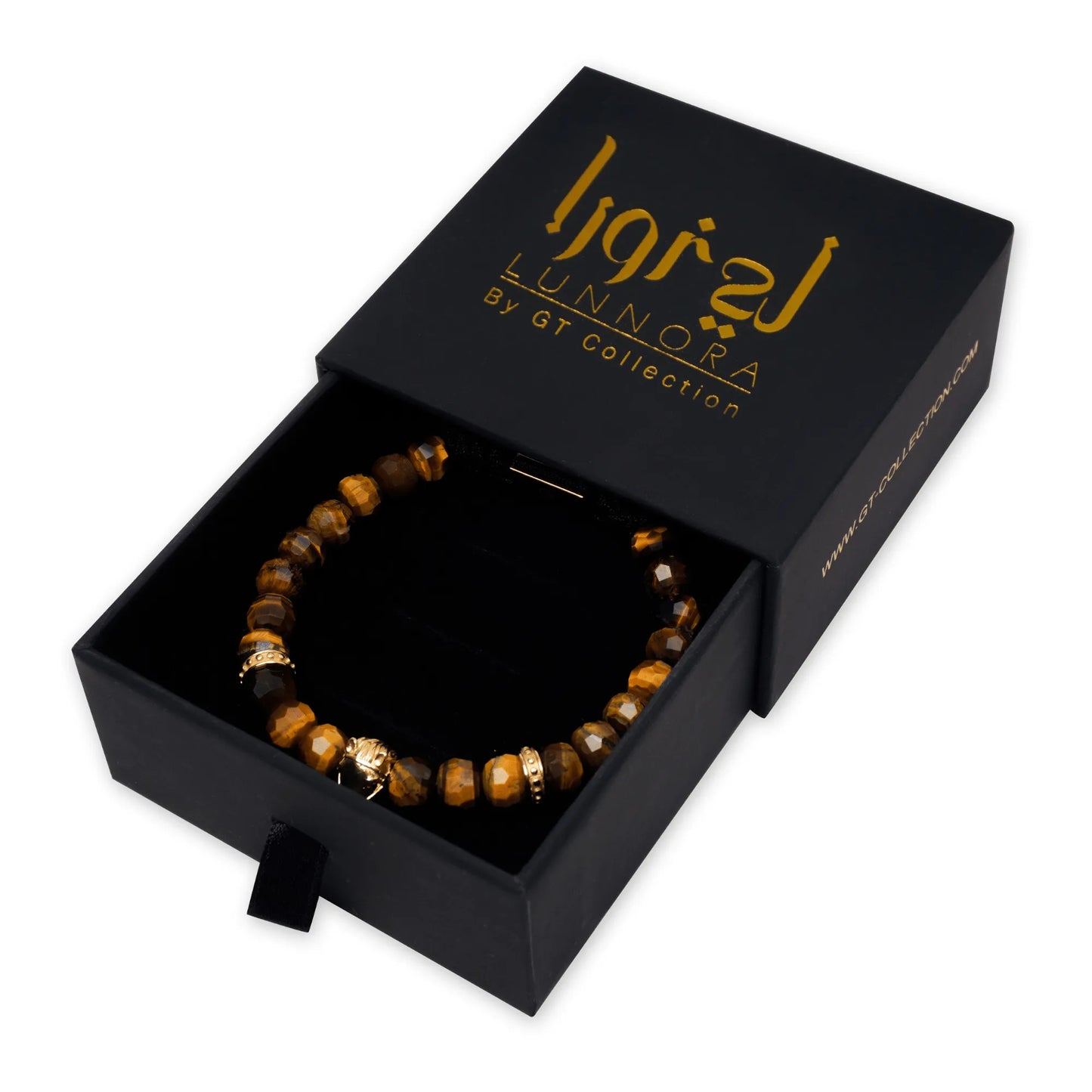Men’s brown tiger eye beaded bracelet with black adjustable cord by GT Collection