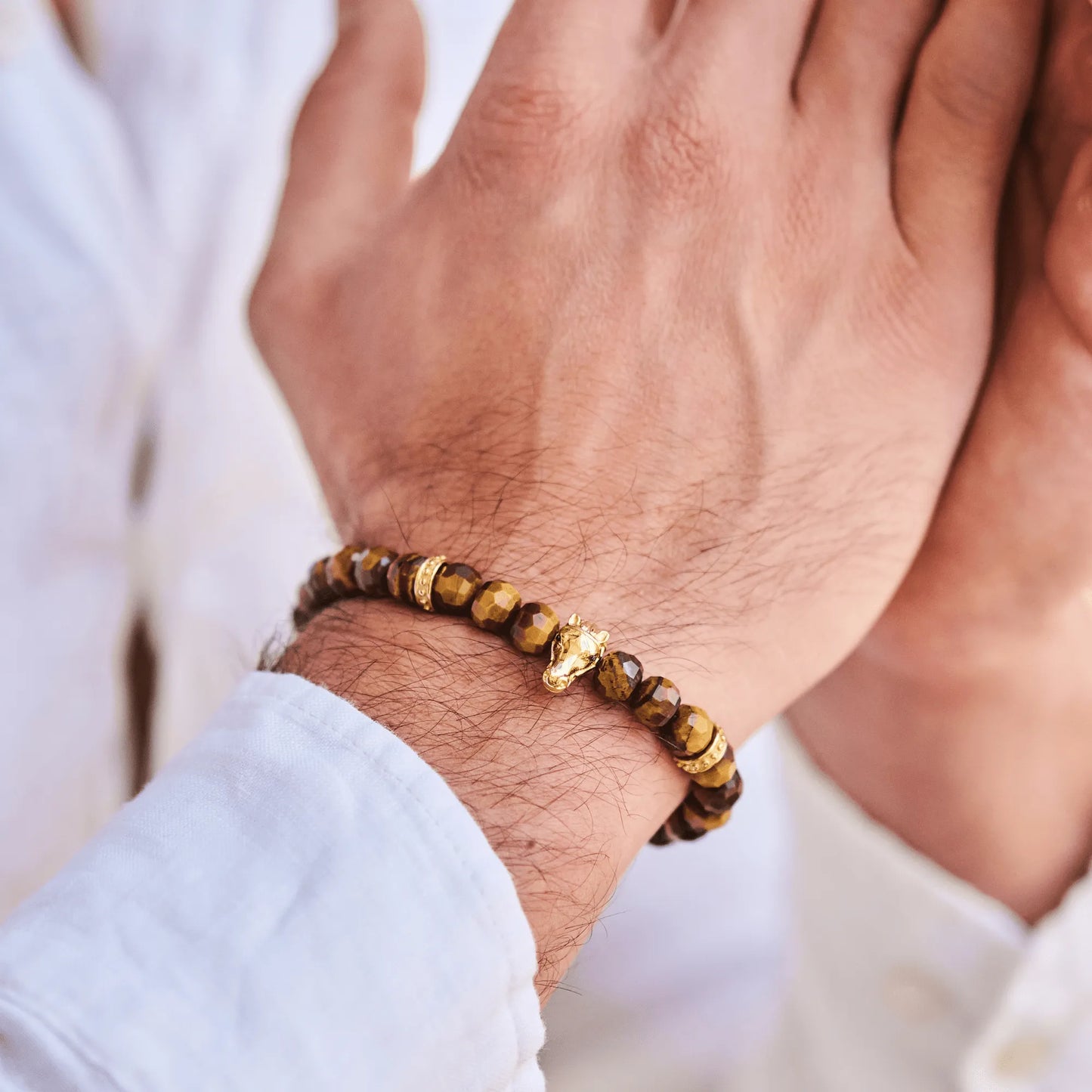 Men’s brown tiger eye beaded bracelet with black adjustable cord by GT Collection