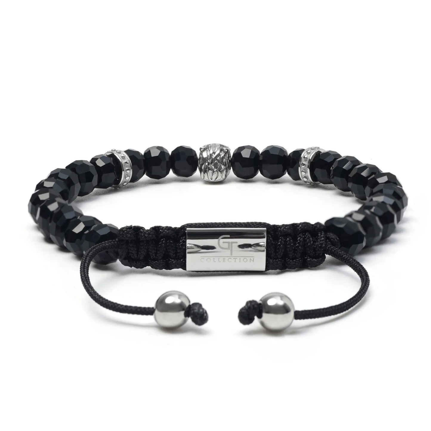 Men’s black and green gemstone beaded bracelet with silver hors head charm by GT Collection