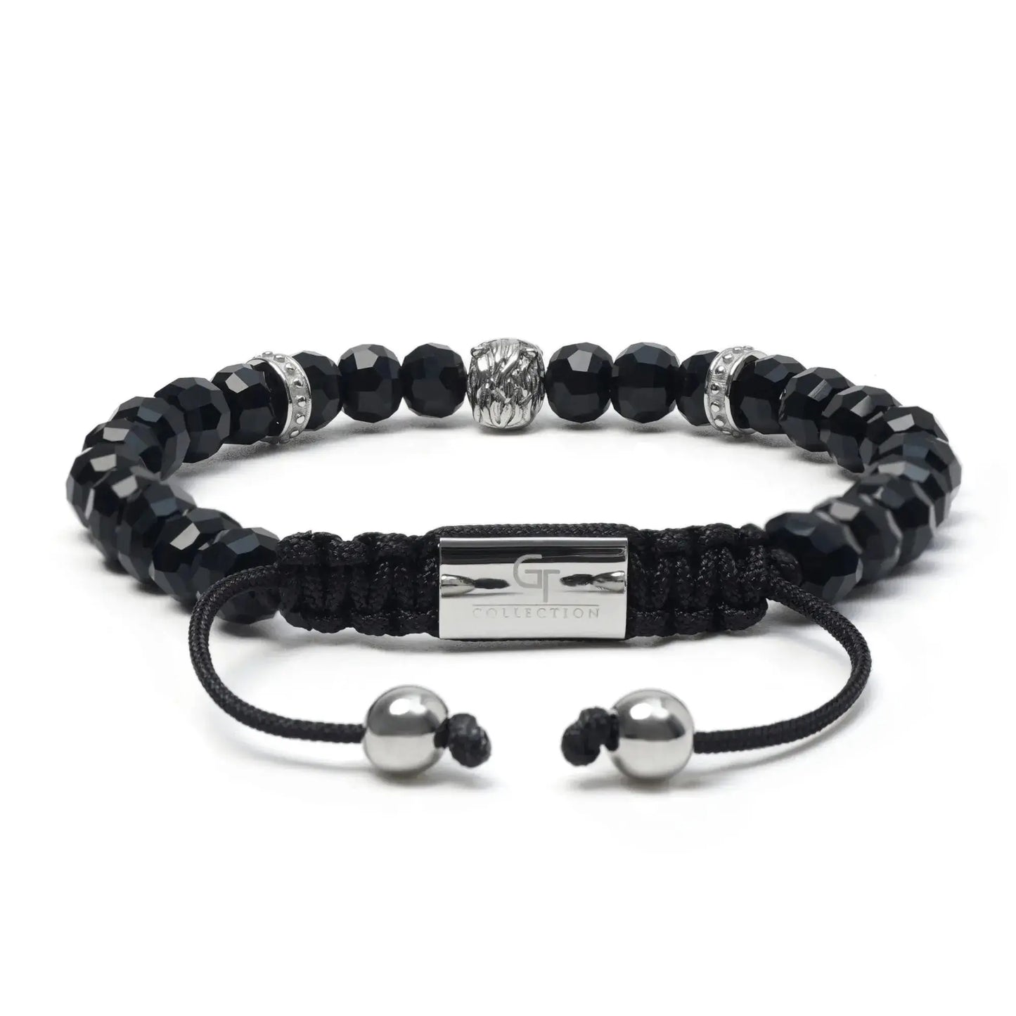 Men’s black and green gemstone beaded bracelet with silver hors head charm by GT Collection