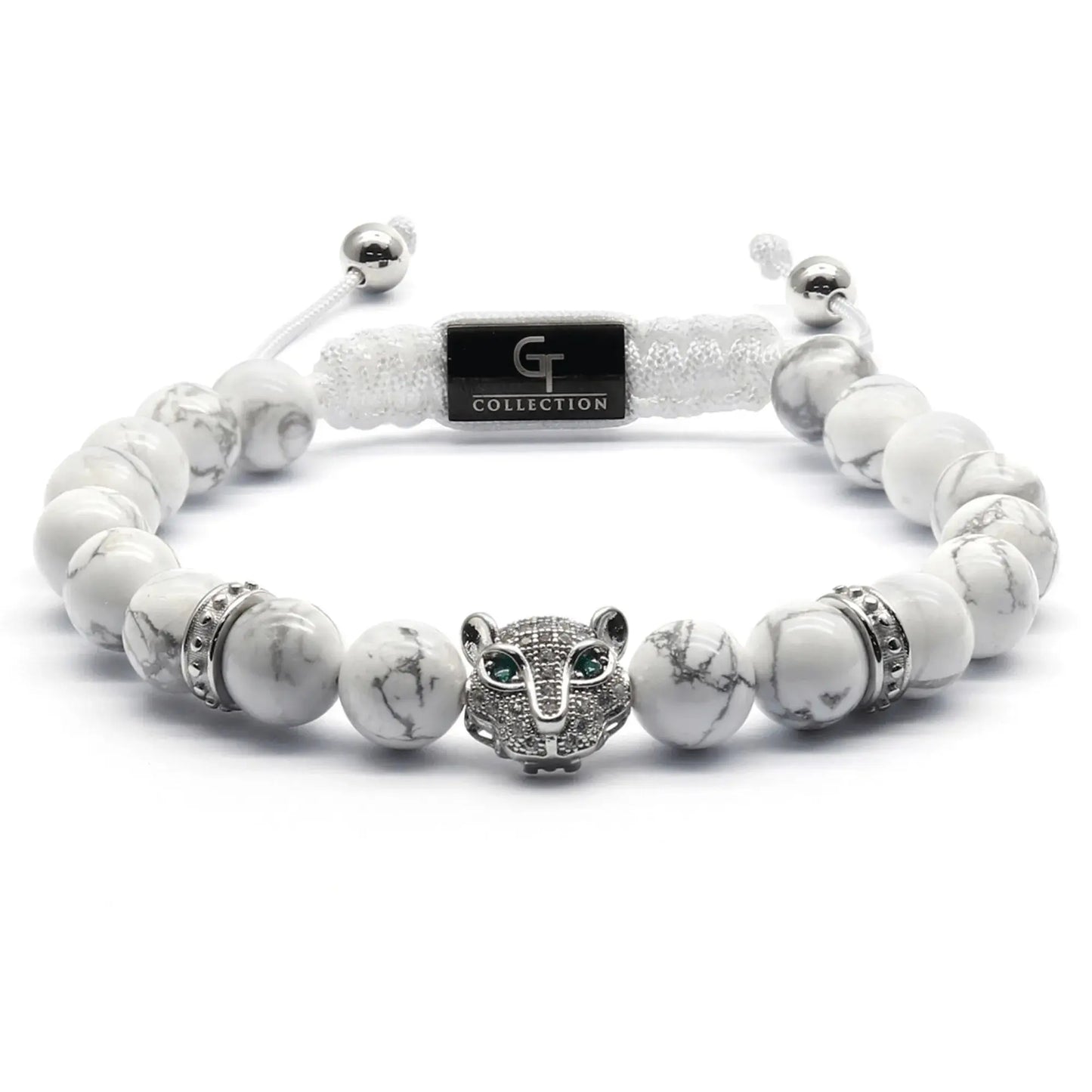 Men's WHITE HOWLITE Bracelet With ARABIAN LEOPARD – product image (Default Title, Bracelet) by Lunnora