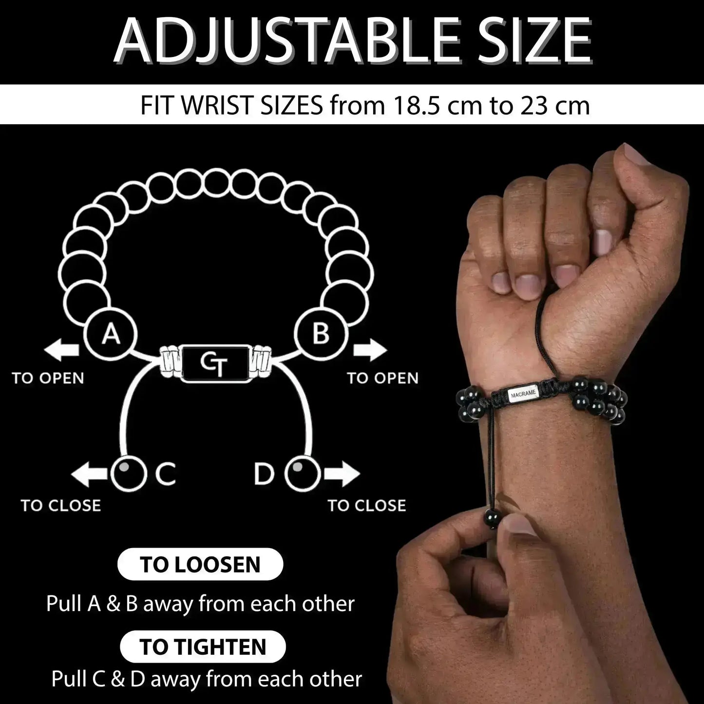 2 PIECE SET - BLACK ONYX Single Bead Bracelet And Flatbead Bracelet GT collection