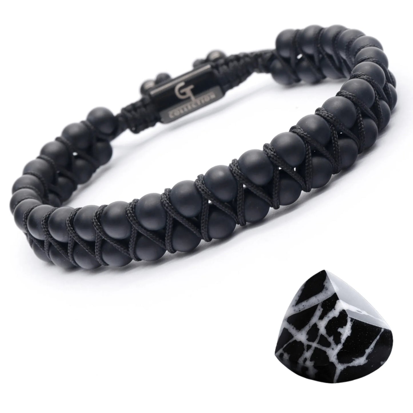 Men’s Black Onyx Beaded Bracelet with Adjustable Macrame Design – Lunnora Jewelry