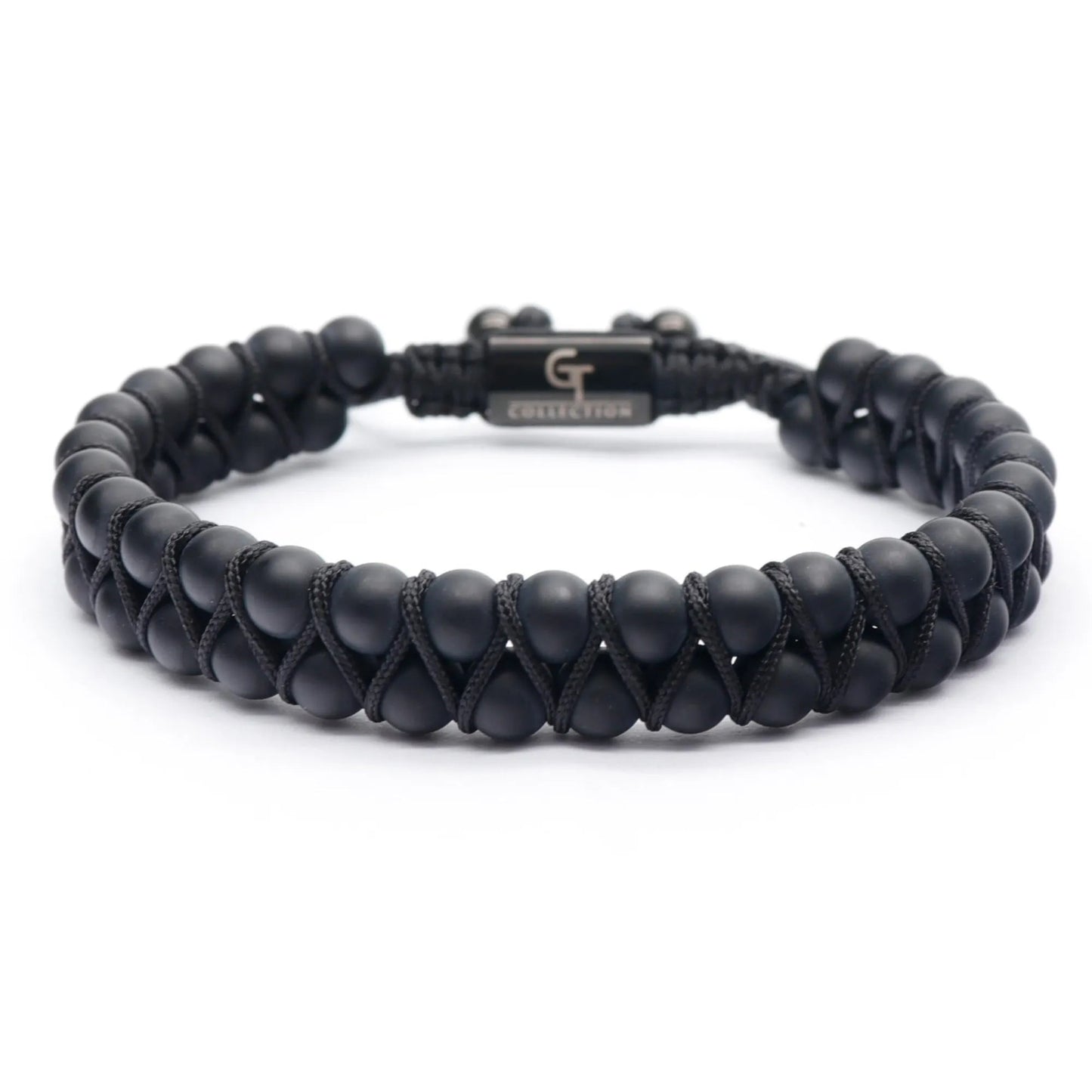 2 PIECE SET - BLACK ONYX Double Bead Bracelet And Flatbead Bracelet GT collection