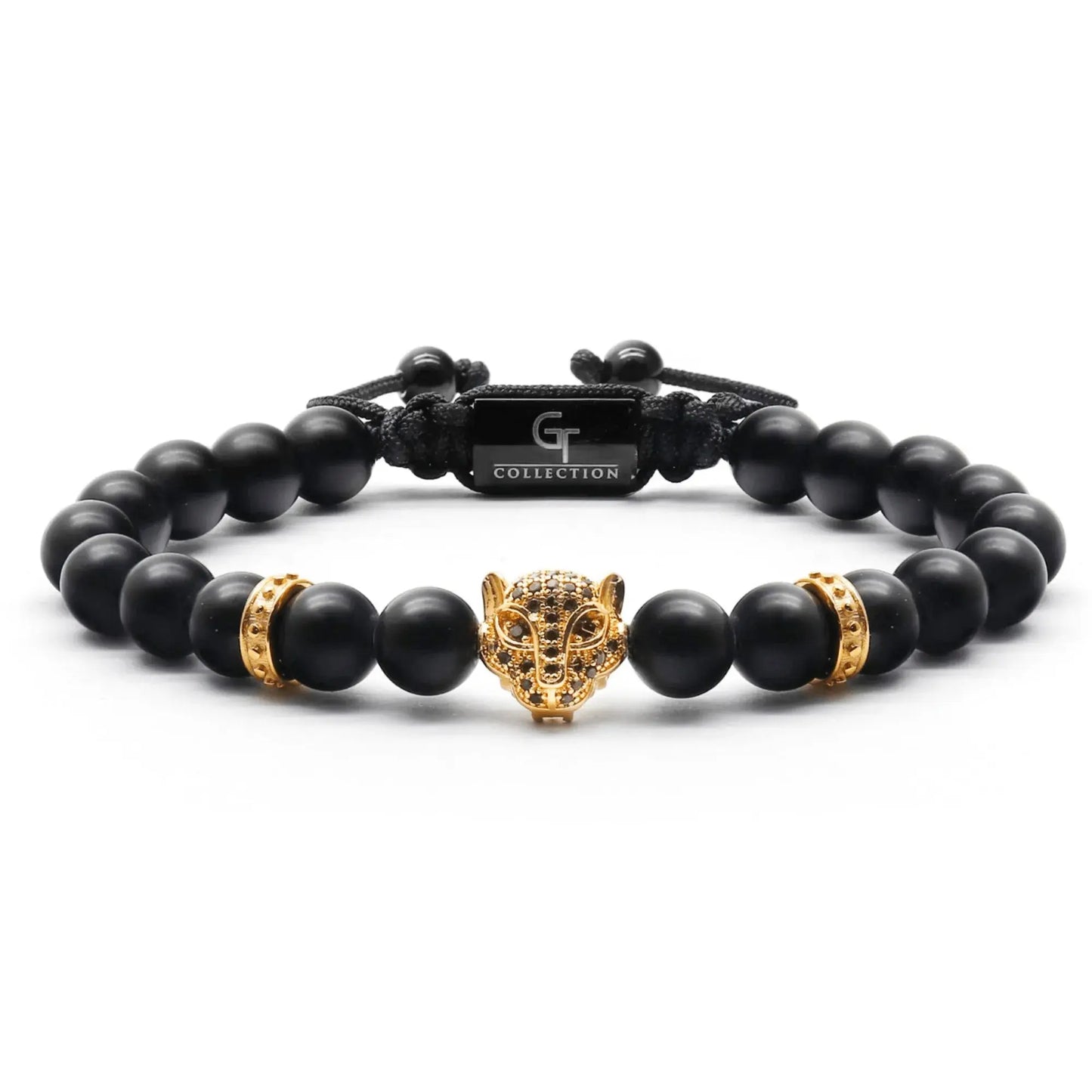 Men's BLACK ONYX Bracelet With Golden ARABIAN LEOPARD – product image (Default Title, Bracelet) by Lunnora