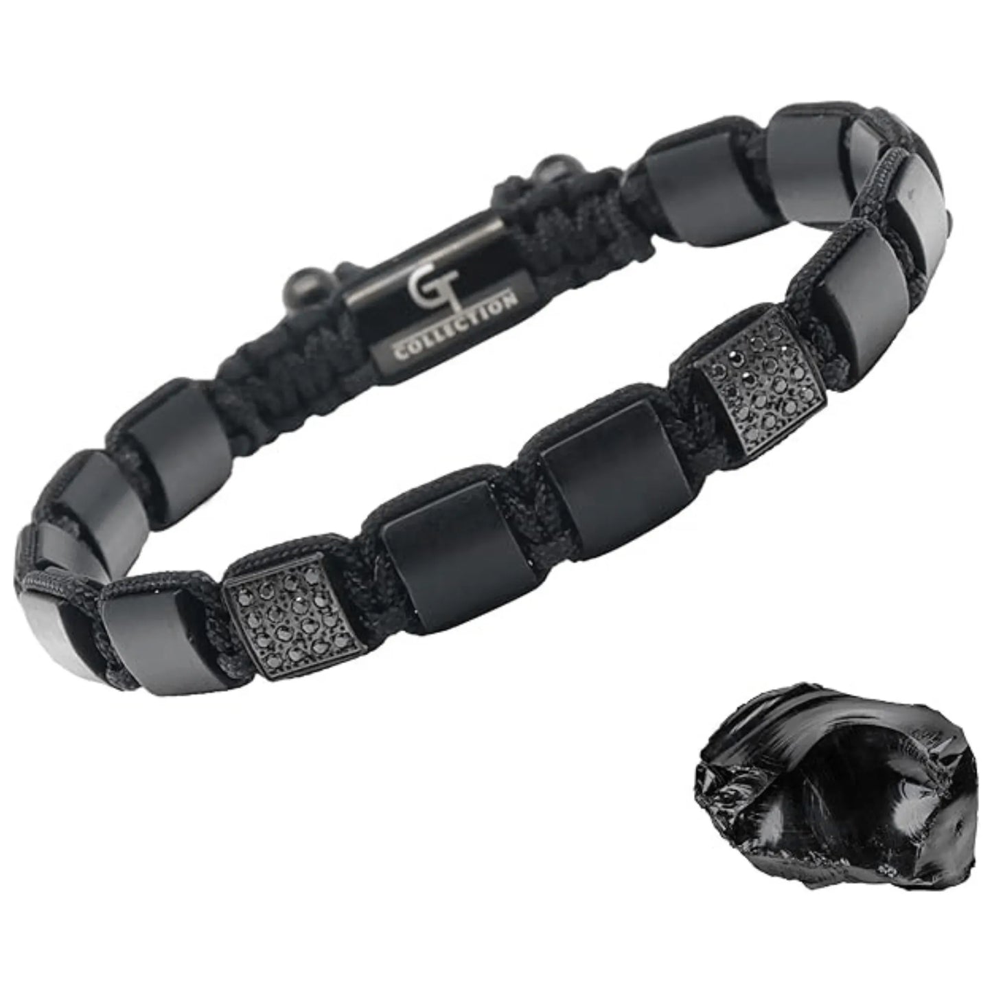 Men’s Black Onyx Beaded Bracelet with Adjustable Macrame Design – Lunnora Jewelry