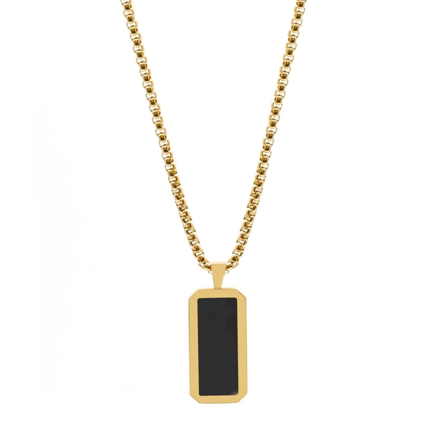 Golden Necklace with Rectangle Onyx Pendant – product image (Default Title, Necklaces) by Lunnora