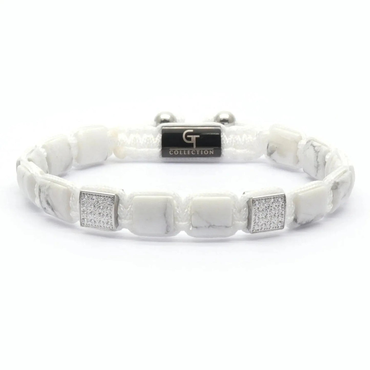 Bracelet - HOWLITE Flatbead Bracelet - White Gemstones & White Gold CZ Bead