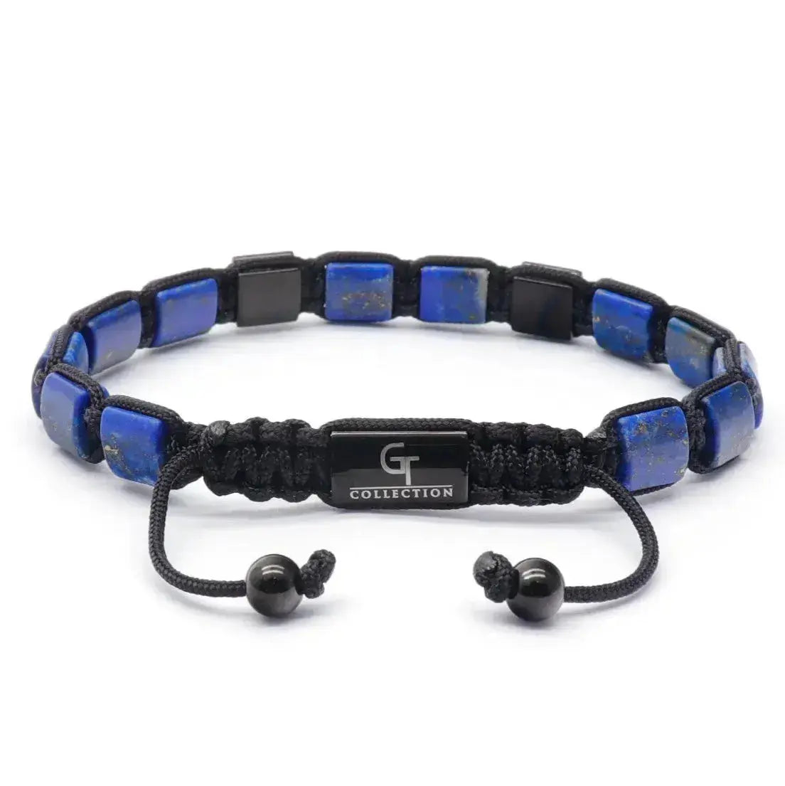 Bracelet - LAPIS LAZULI Flatbead Bracelet - Blue Gemstones & Black CZ Bead