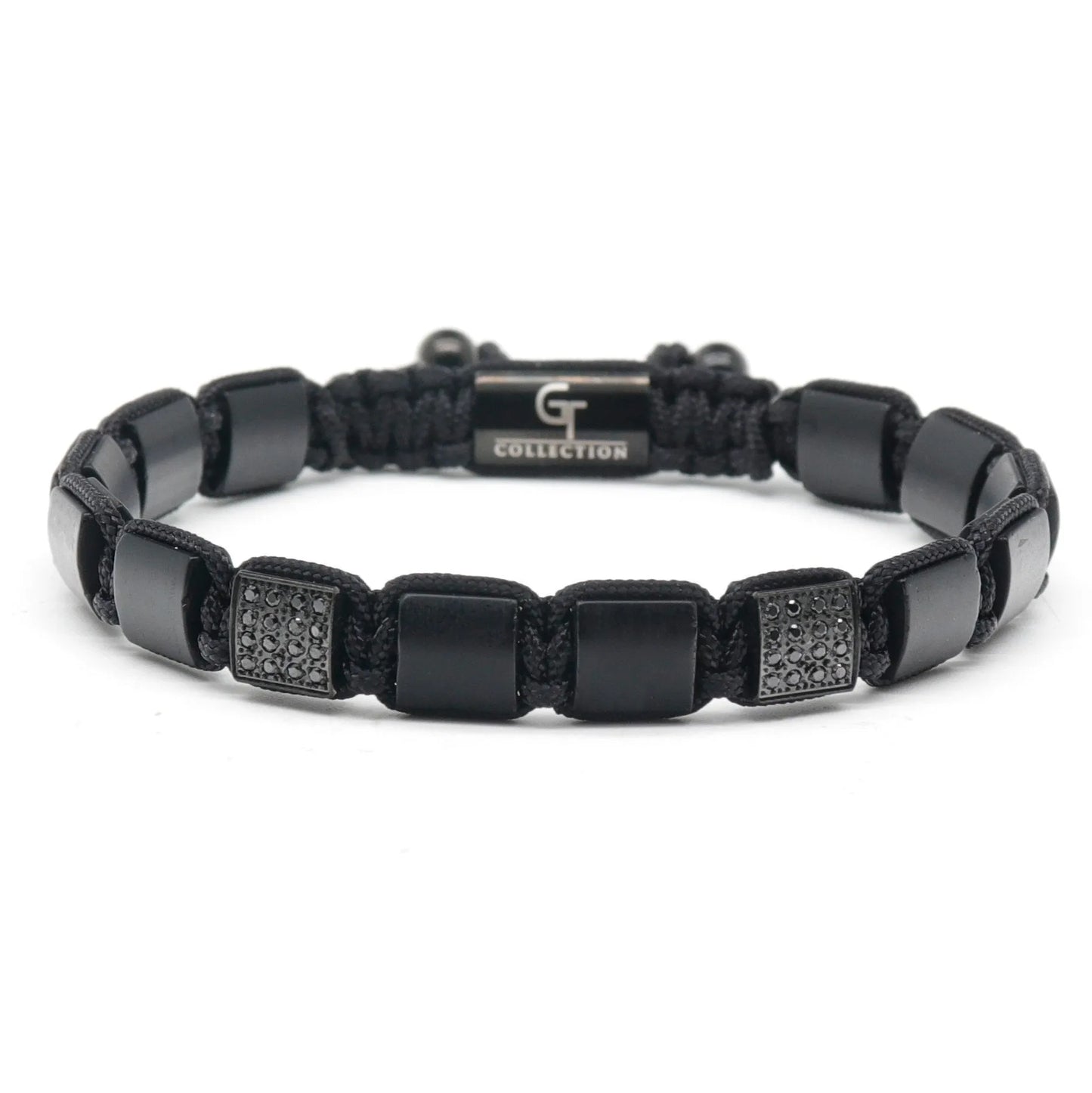 Bracelet - MATTE ONYX Flatbead Bracelet - Black Gemstones & Black CZ Bead