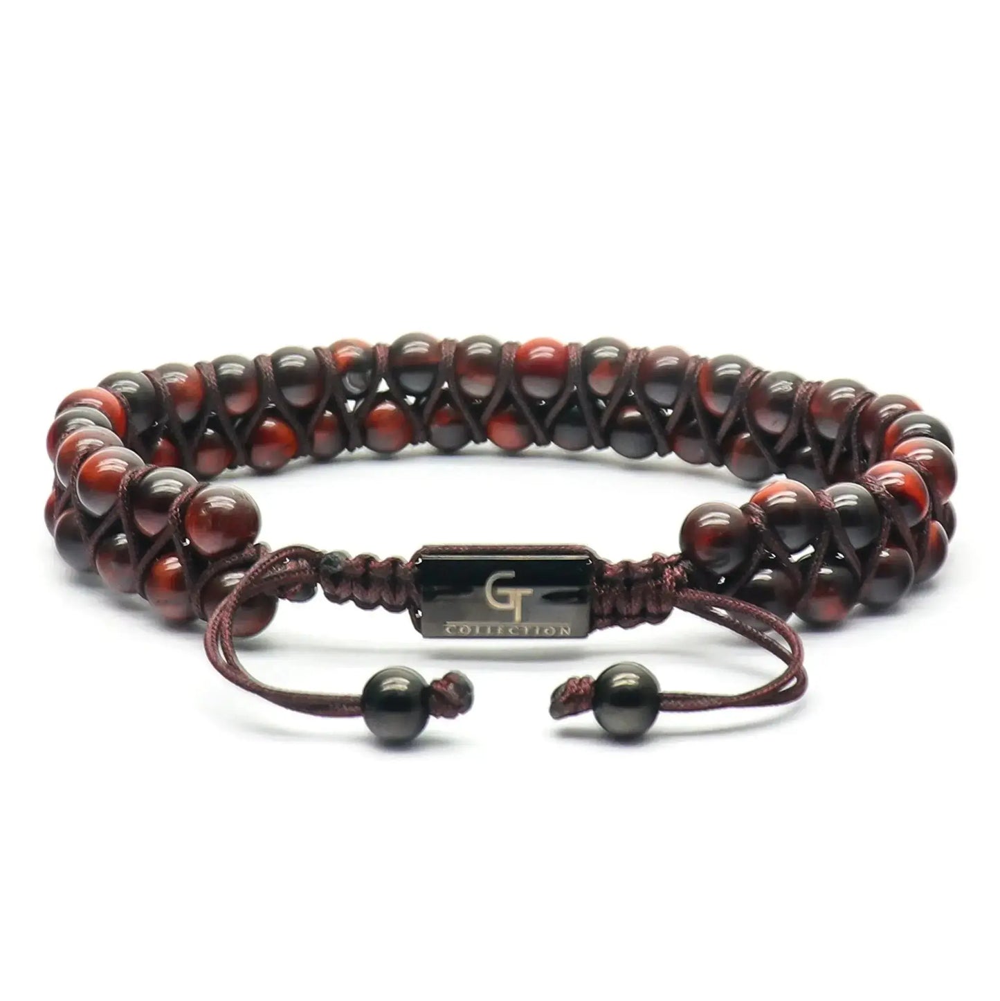 Bracelet - Men's RED TIGER EYE Double Bead Bracelet - Red Gemstones