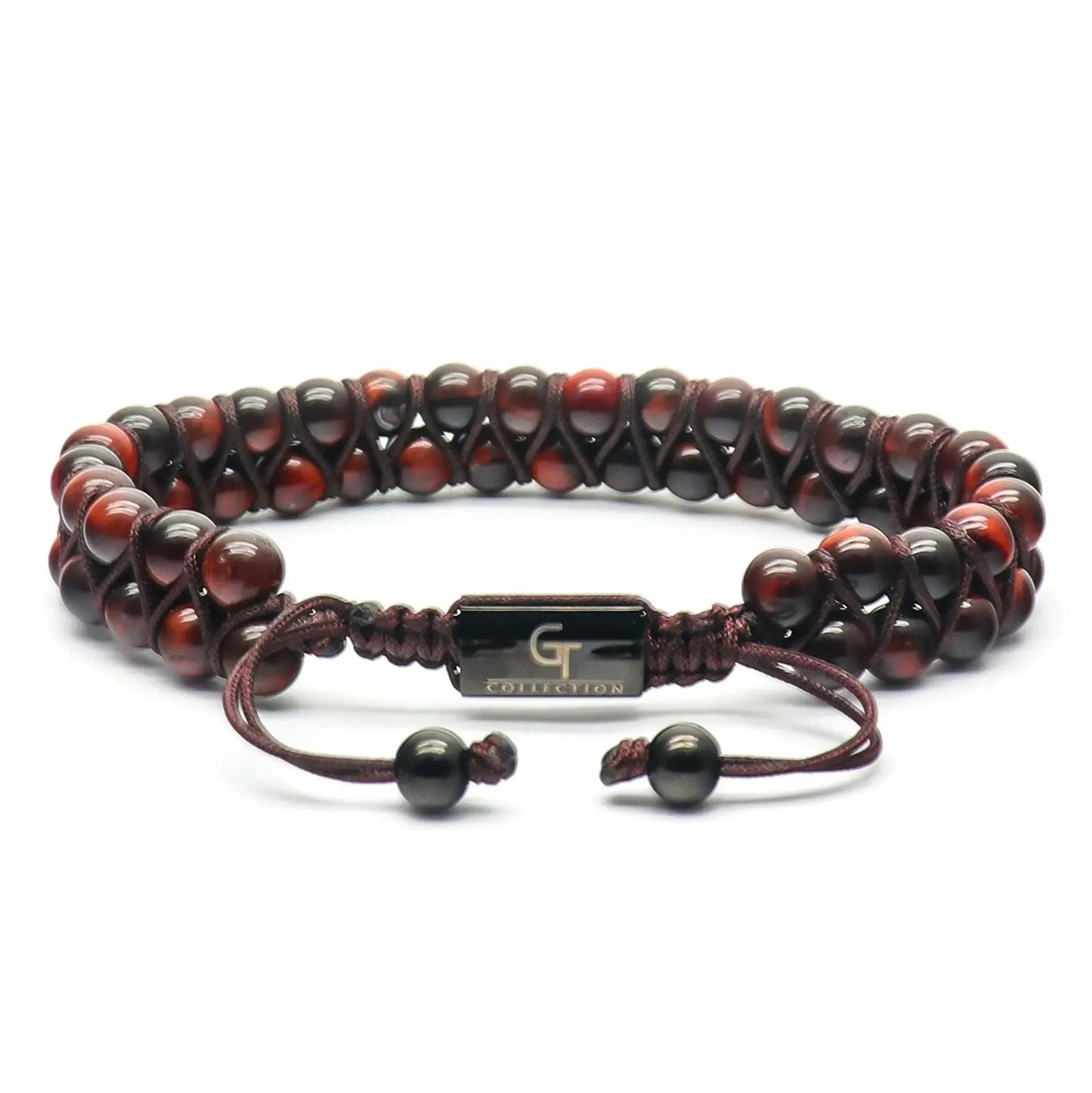 Bracelet - Men's RED TIGER EYE Double Bead Bracelet - Red Gemstones
