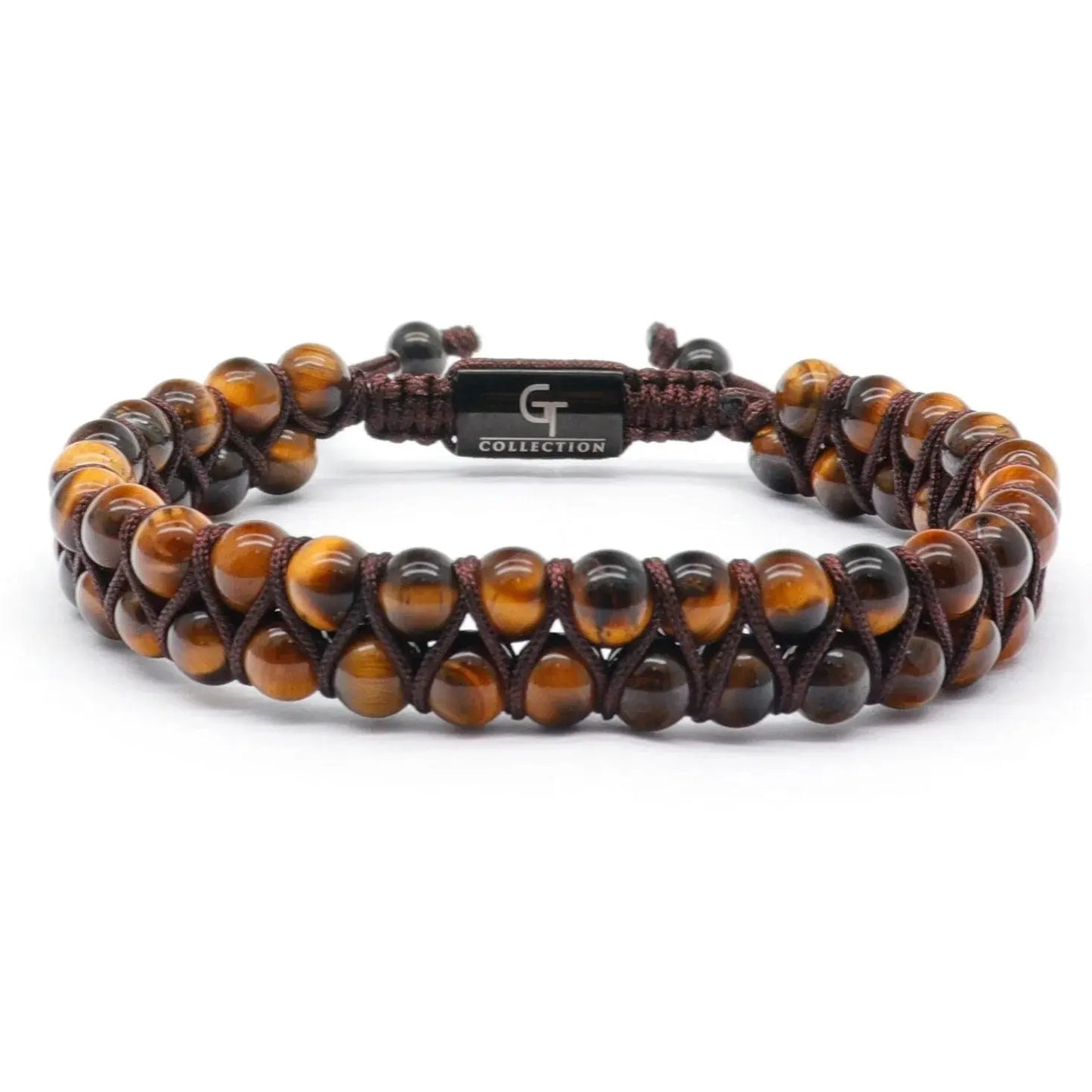 Bracelet - Men's TIGER EYE Double Bead Bracelet - Brown Gemstones