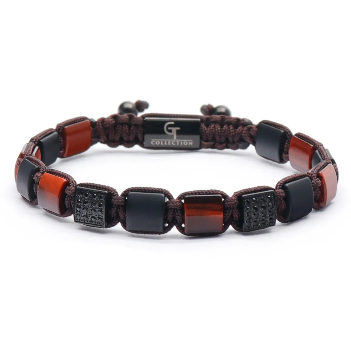 Bracelet - RED TIGER EYE, MATTE ONYX Flatbead Bracelet - Red & Black Gemstones