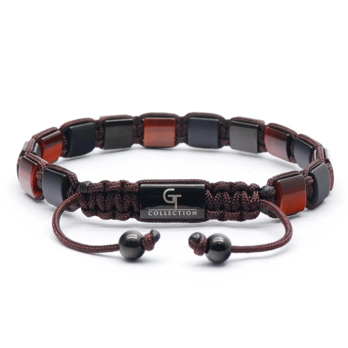 Bracelet - RED TIGER EYE, MATTE ONYX Flatbead Bracelet - Red & Black Gemstones