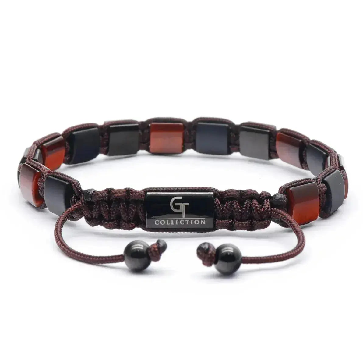 Bracelet - RED TIGER EYE, MATTE ONYX Flatbead Bracelet - Red & Black Gemstones