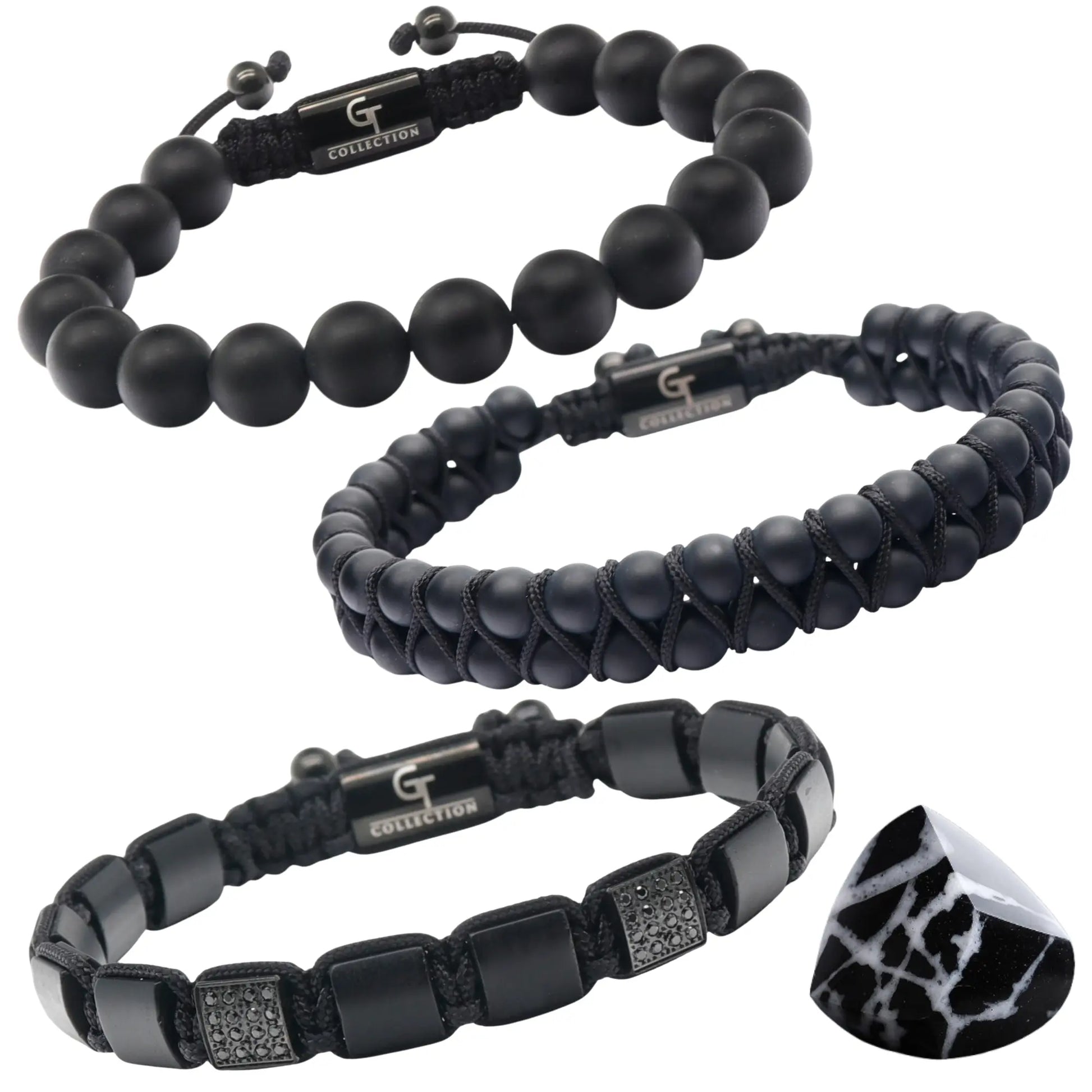 3 PIECE SET - BLACK ONYX Bracelets - The Strength Set GT collection
