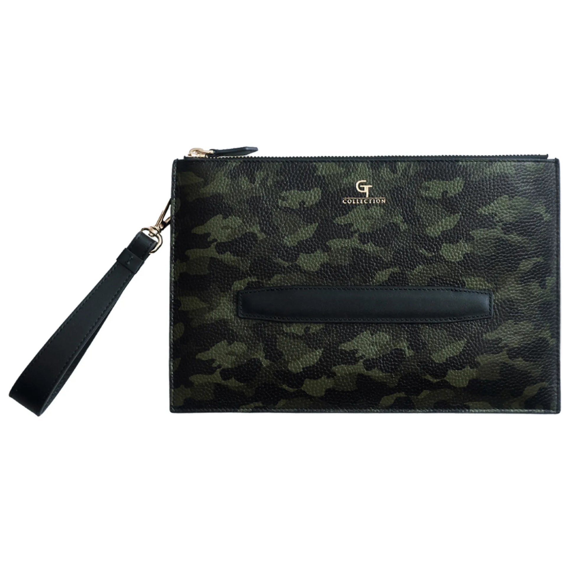 Men's Leather Hand Bag - Green Camouflage with golden details – product image (Default Title, Bag) by Lunnora