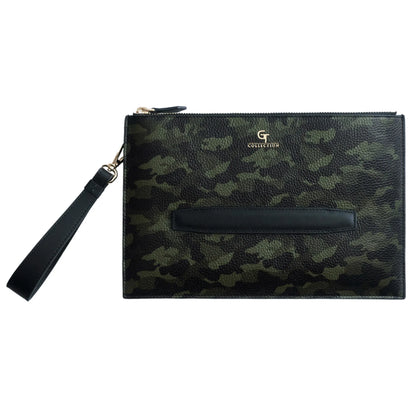 Men's Leather Hand Bag - Green Camouflage with golden details – product image (Default Title, Bag) by Lunnora