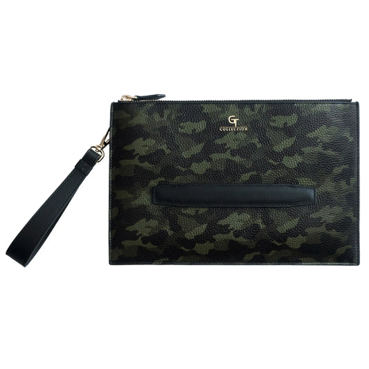 Men's Leather Hand Bag - Green Camouflage with golden details – product image (Default Title, Bag) by Lunnora