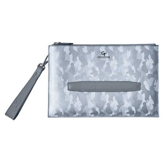 Men's Leather Hand Bag - White Camouflage with silver details – product image (Default Title, Bag) by Lunnora