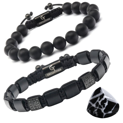 2 PIECE SET - BLACK ONYX Single Bead Bracelet And Flatbead Bracelet GT collection