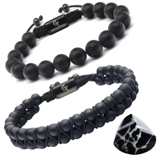 2 PIECE SET - BLACK ONYX Single Bead & Double Bead Bracelet GT collection