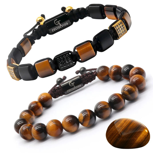 2 PIECE SET - TIGER EYE Single Bead & Flatbead Bracelet GT collection