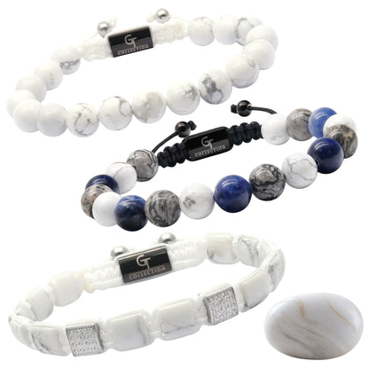3 PIECE SET - HOWLITE Bracelets - The Calmness Set GT collection