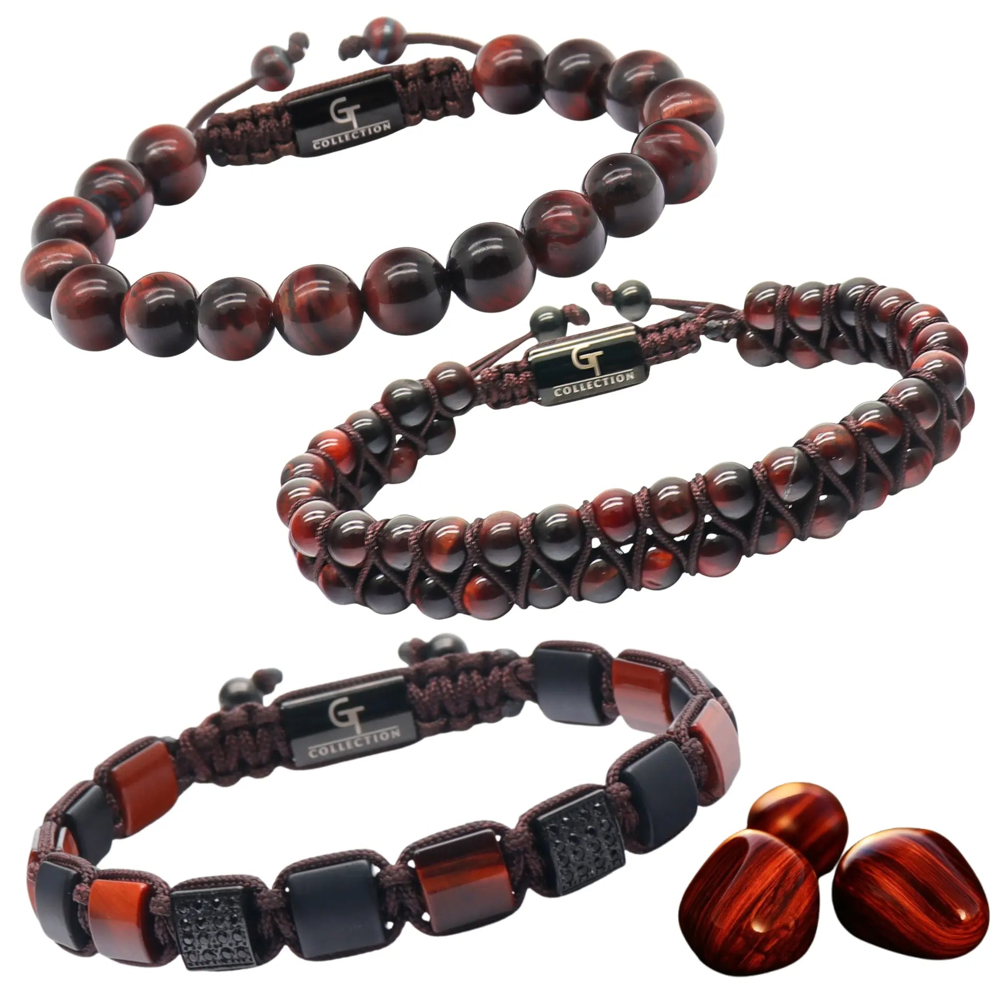 3 PIECE SET - RED TIGER EYE Bracelets - The Motivation Set GT collection