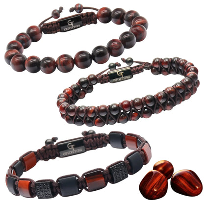 3 PIECE SET - RED TIGER EYE Bracelets - The Motivation Set GT collection