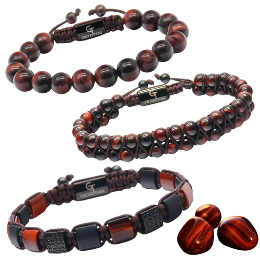 3 PIECE SET - RED TIGER EYE Bracelets - The Motivation Set GT collection
