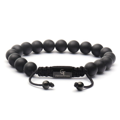 2 PIECE SET - BLACK ONYX Single Bead Bracelet And Flatbead Bracelet