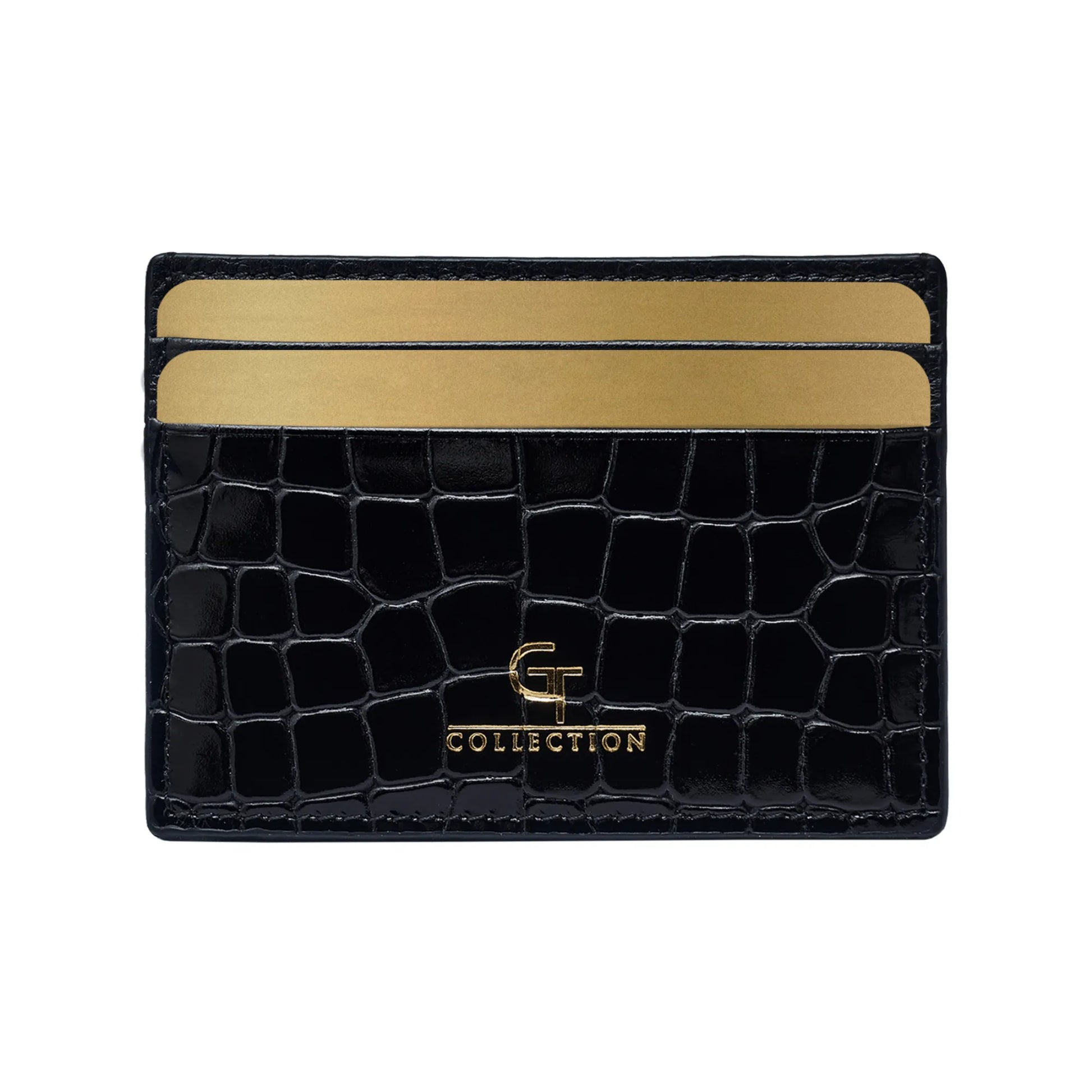 Men's Shiny Croc-Print Card Holder - Black Genuine Leather – product image (Default Title, Card Holder) by Lunnora